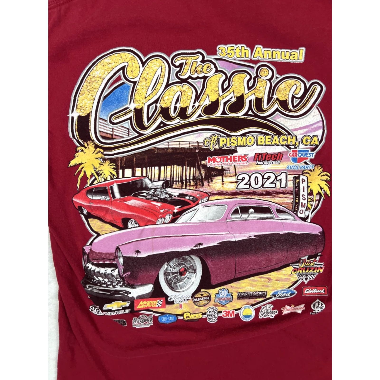 Gildan VINTAGE Gildan T-Shirt Men Shirt Red 90s Retro Cars Pismo Beach Hot Rod Size S/M The Classic Size US S / EU 44-46 / 1 - 7 Thumbnail