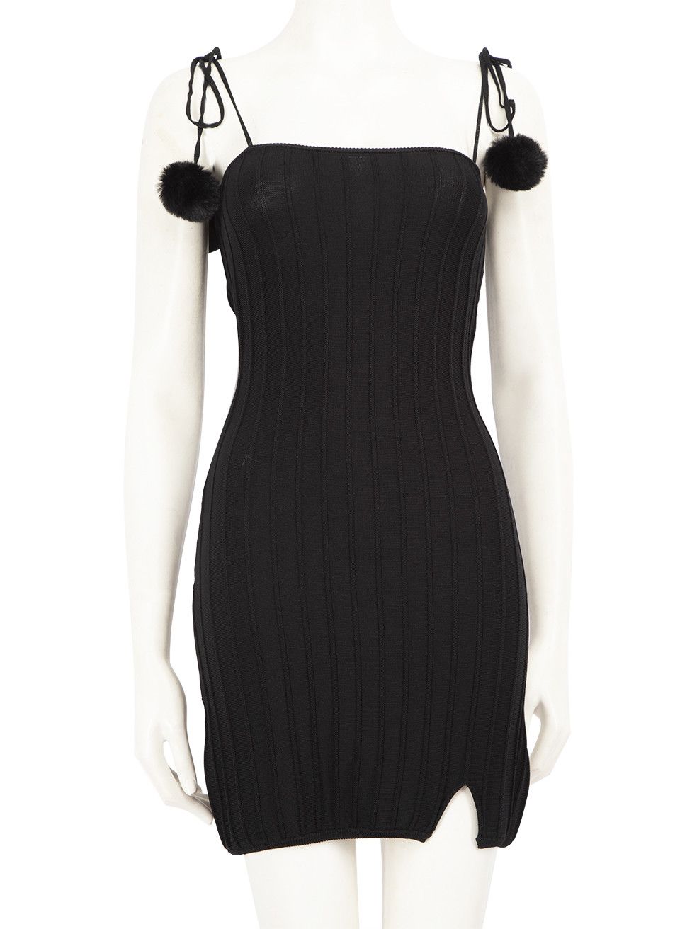 For Love & Lemons Black Knit Pompom Strap Dress Size S / US 4 / IT 40 - 1 Thumbnail