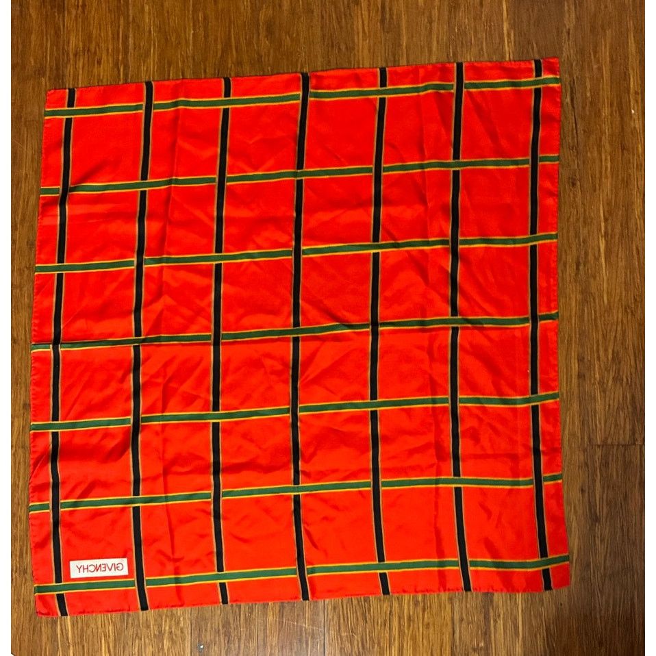 Givenchy Givenchy Silk Scarf Red Green Plaid Foulard Hand Rolled Size ONE SIZE - 4 Thumbnail