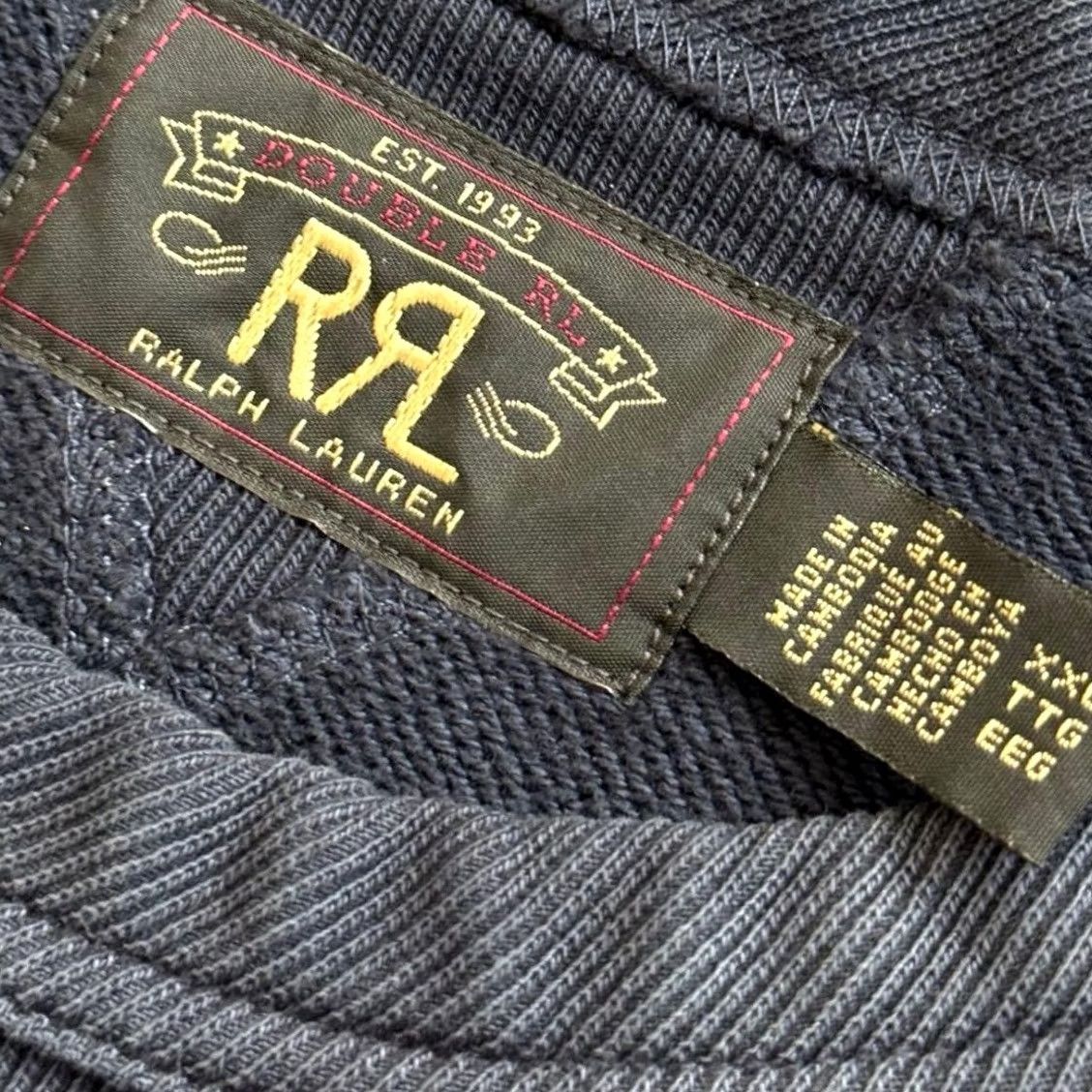 Ralph Lauren RRL RALPH LAUREN SWEATSHIRT SIZE 2XL NAVY GARMENT-DYED FRENCH TERRY USED MEN Size US XXL / EU 58 / 5 - 7 Thumbnail