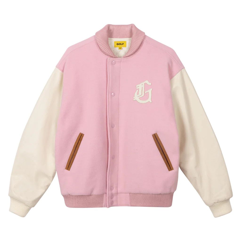 image of Wool G Letterman Jacket By Golf Wang Light Pink / Xl, Men's