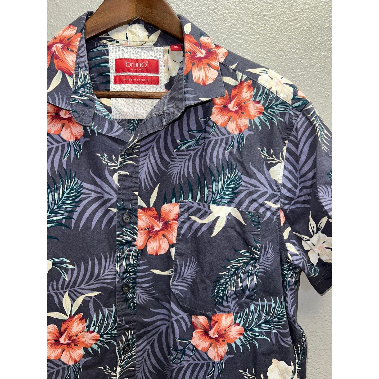 Vintage Bruno Milano Button Up Shirt Purple Floral modern Stretch XL Size US XL / EU 56 / 4 - 4 Thumbnail