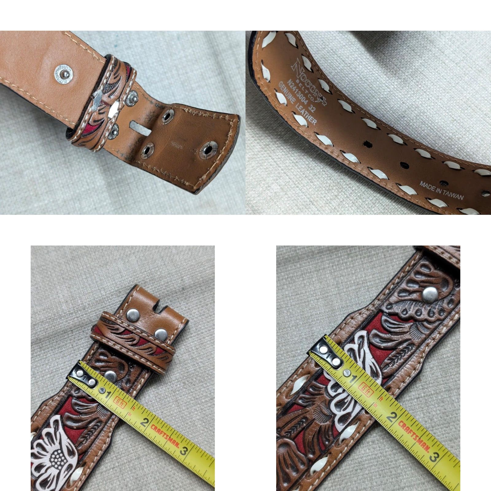 Vintage VINTAGE Nocona belt Western belt Buckle 32 brown floral cowhide leather Size 32 - 8 Thumbnail