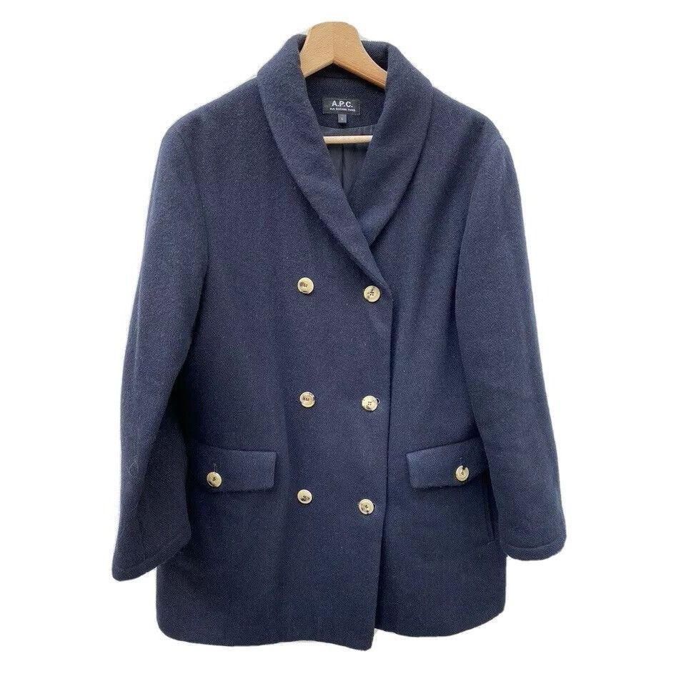 A.P.C. Navy Wool PeaCoat Size L / US 10 / IT 46 - 4 Thumbnail