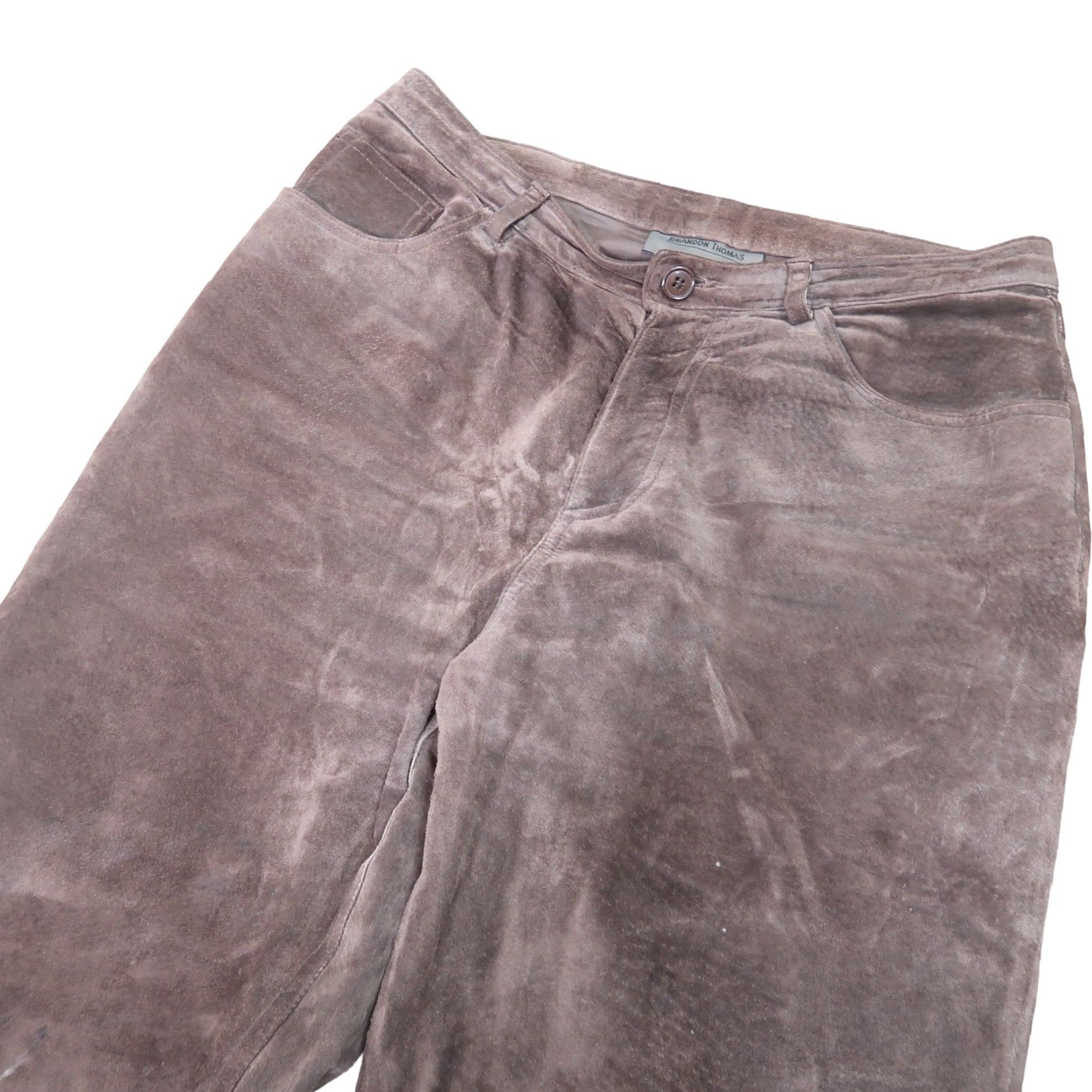 CHOCOOLATE VINTAGE Brandon Thomas Chocolate Brown Suede Leather Pants Women 90s Straight Leg 8 Ankle Capris, High Rise, Inseam 30, Fall Winter Mens? Size 30" / US 8 / IT 44 - 2 Thumbnail