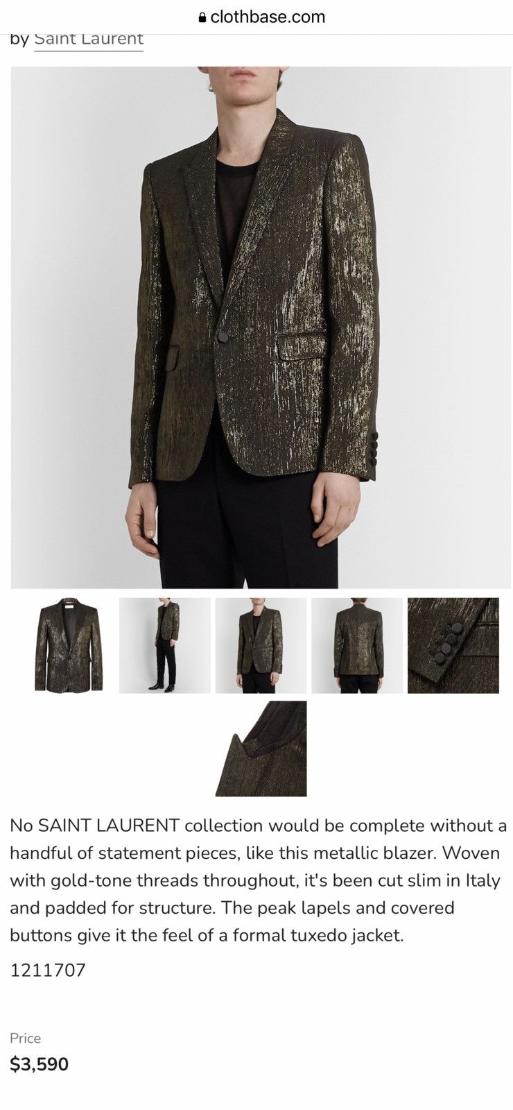 Saint Laurent Paris Saint Laurent men’s gold metal blazer. 58/48. $3590 Size 48R - 1 Thumbnail