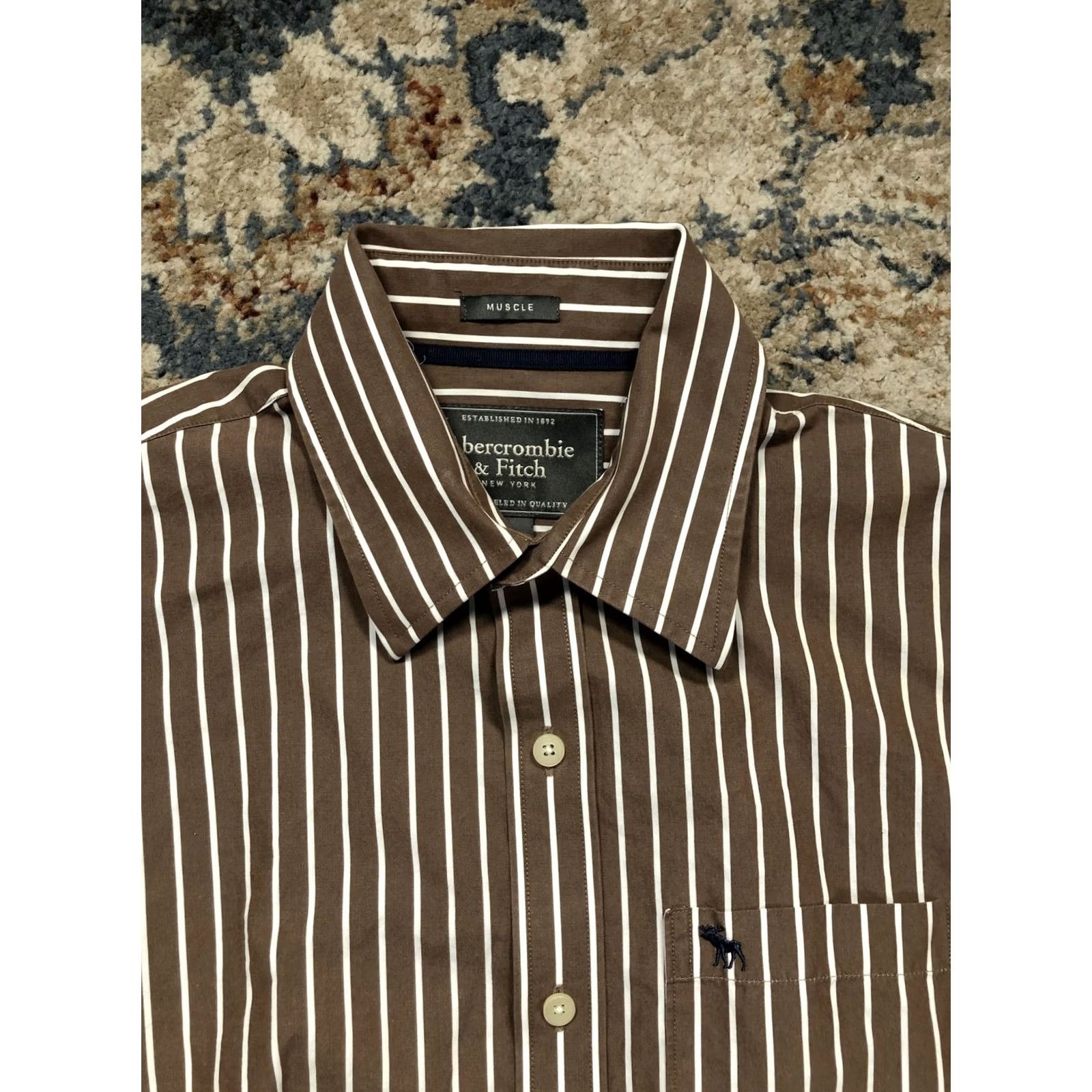 Abercrombie & Fitch Abercrombie & Fitch Shirt Mens L Brown Striped Button-Up Slim Size US L / EU 52-54 / 3 - 2 Thumbnail