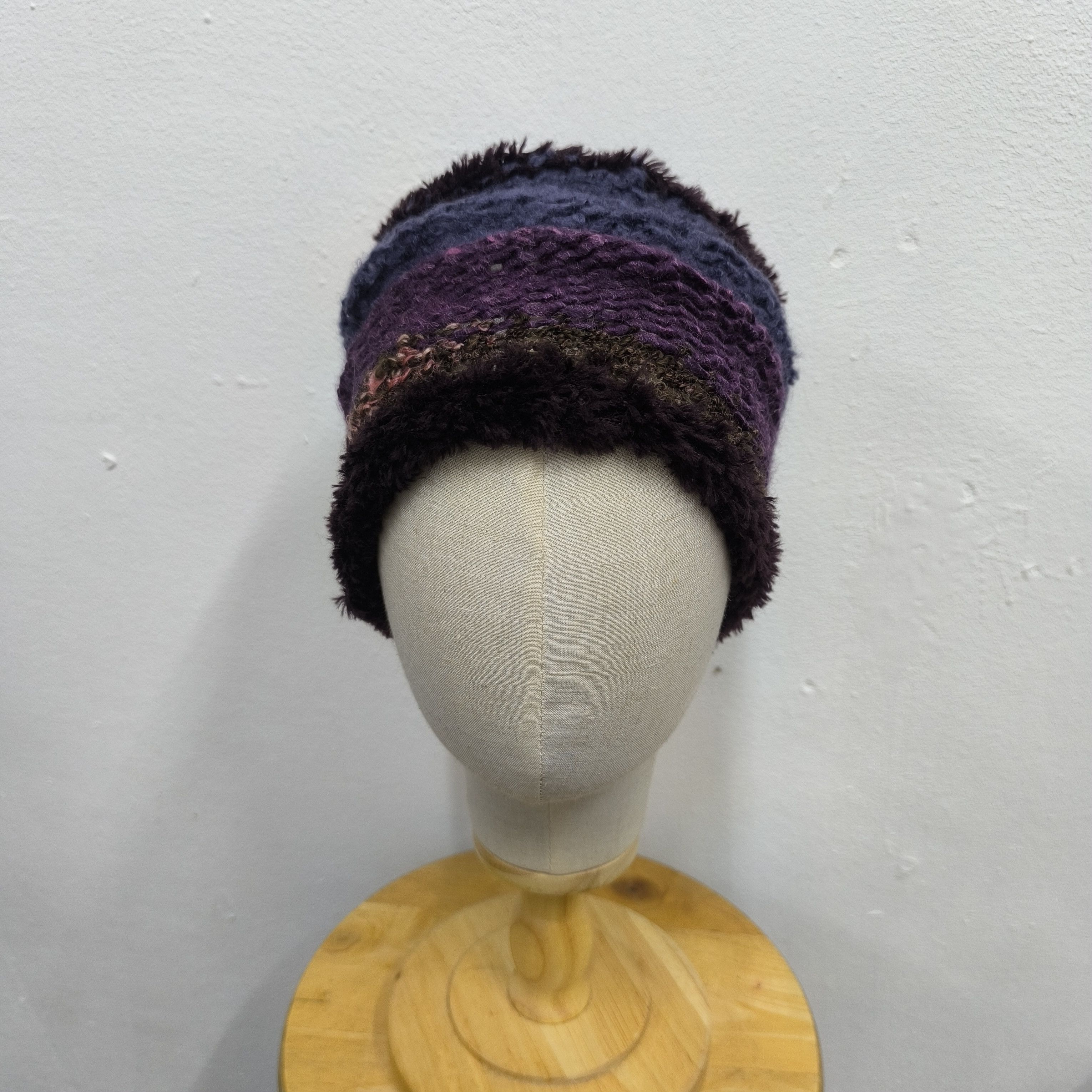 Japanese Brand 🌊 Vintage handmade stripes pull on beanie hat Size ONE SIZE - 2 Thumbnail