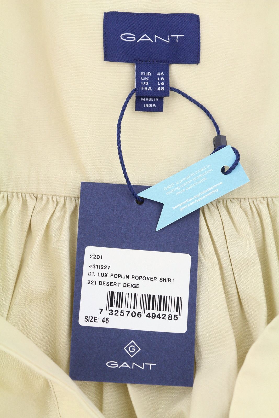 Gant LUX POPLIN POPOVER EU46 Desert Beige V-Neck Blouse 87535 Size 3XL / US 20-22 - 6 Thumbnail