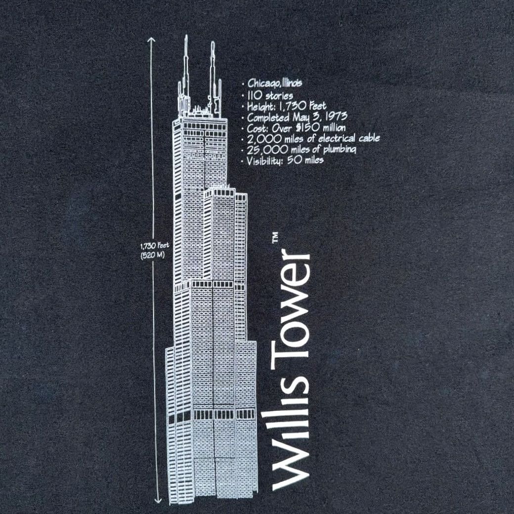 Sears VINTAGE Chicago Shirt Adult EXTRA LARGE Black Willis Sears Tower City Skydeck Souvenir Size US XL / EU 56 / 4 - 2 Thumbnail