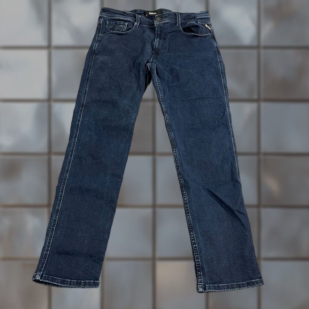Replay Replay Anbass Mens Jeans Slim Skinny 32 Dark Wash Blue Stretch Zip Fly Denim 5-Pocket Style Slim Men Jeans Brand Replay Anbass Size US 32 / EU 48 - 1 Thumbnail