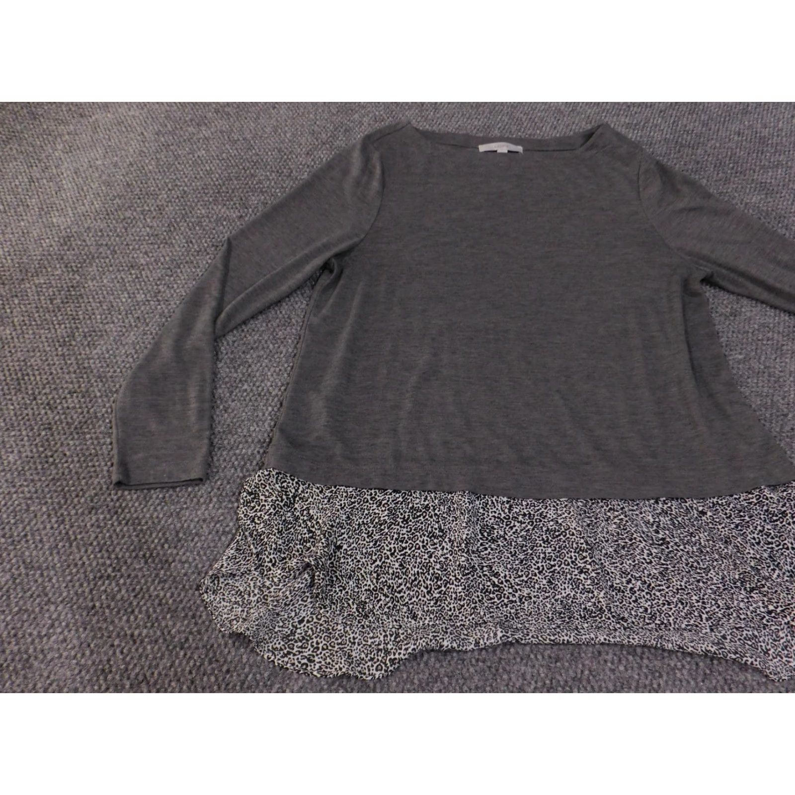 Loft VINTAGE LOFT Sweater Womens XL Gray Black Leopard Print Hem Long Sleeve Lightweight Top Size XL / US 12-14 / IT 48-50 - 3 Thumbnail