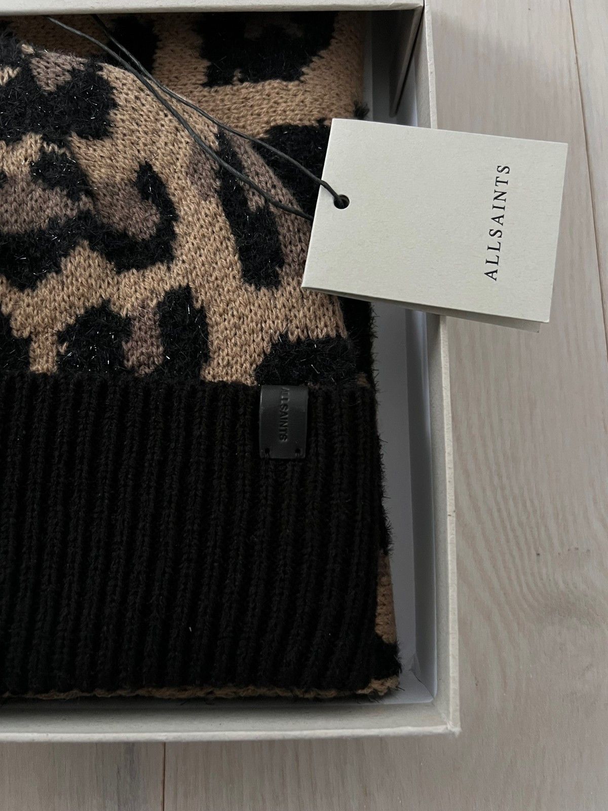 Allsaints AllSaints Knit Leopard Black Beanie Hat & Scarf Set in Box Size ONE SIZE - 2 Thumbnail