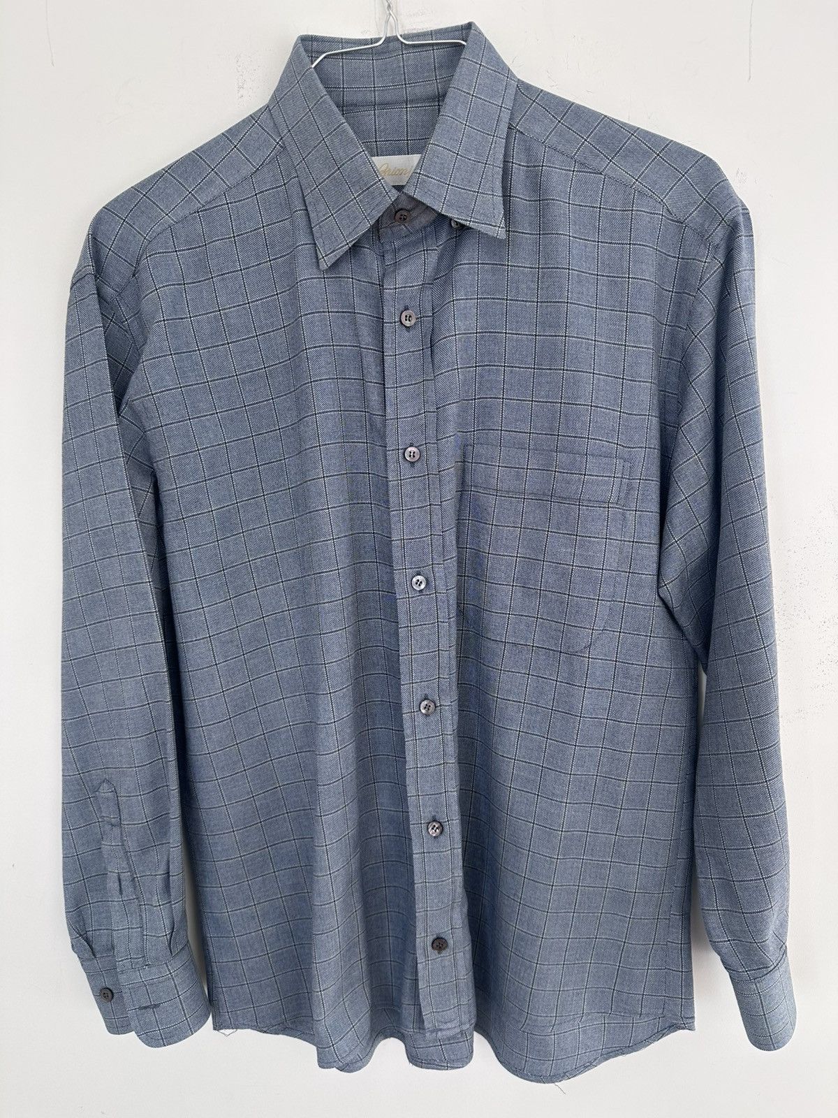 Brioni Brioni Blue Windowpane Shirt Made in Italy Mother-of-Pearl Size US M / EU 48-50 / 2 - 2 Thumbnail