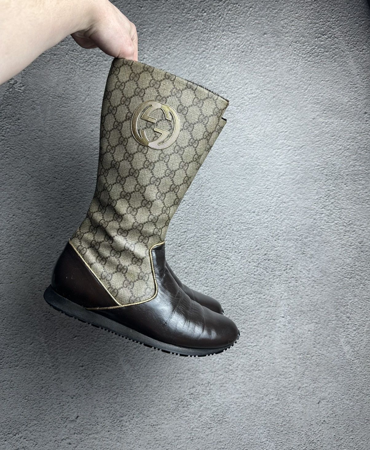 Vintage Gucci Monogram Boots Fur Fuzzy GG Y2K Luxury