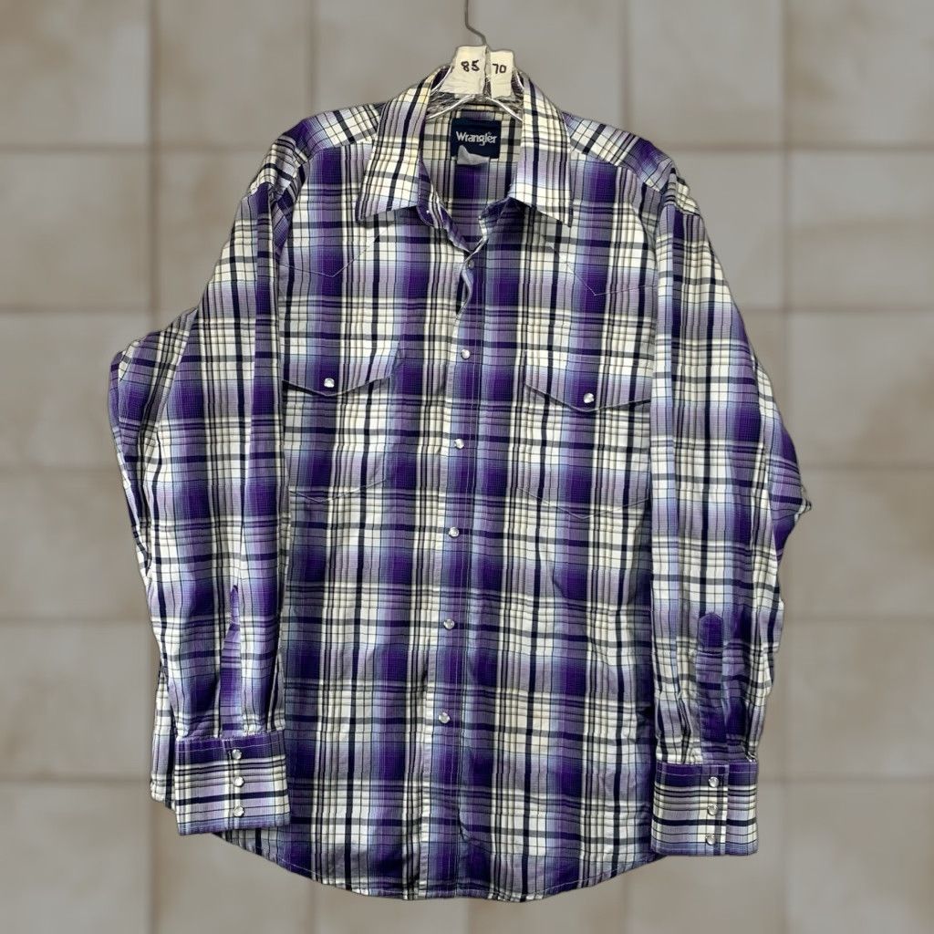 Wrangler VINTAGE Wrangler Western Pearl Snap Shirt Mens XL Plaid Long Sleeve Purple White Cowboy Retro 90s Size US XL / EU 56 / 4 - 1 Thumbnail