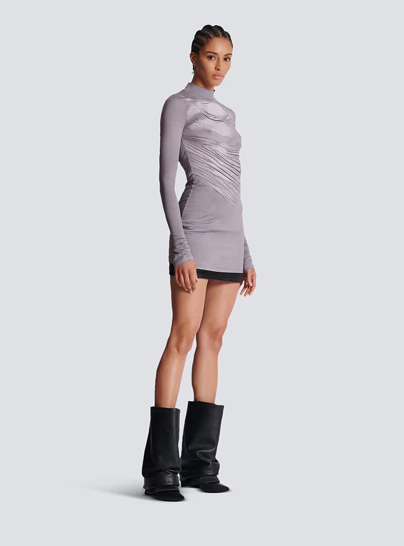 Balmain o1s1wg111225 Top With Stand Up Collar in Grey Size XL / US 12-14 / IT 48-50 - 2 Thumbnail