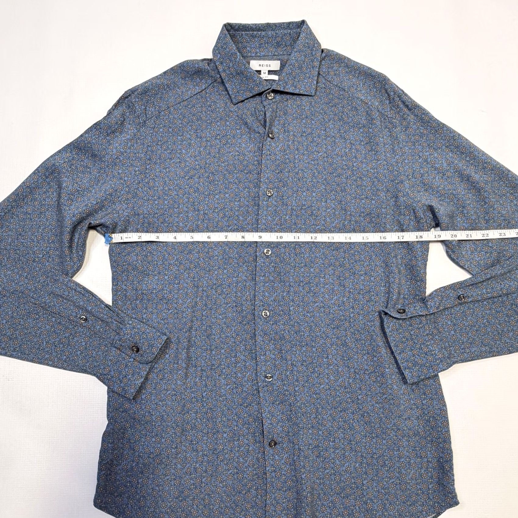 Reiss Reiss Dress Shirt Mens M Blue Geometric Royale Slim Fit 100% Viscose Size 40R - 6 Thumbnail