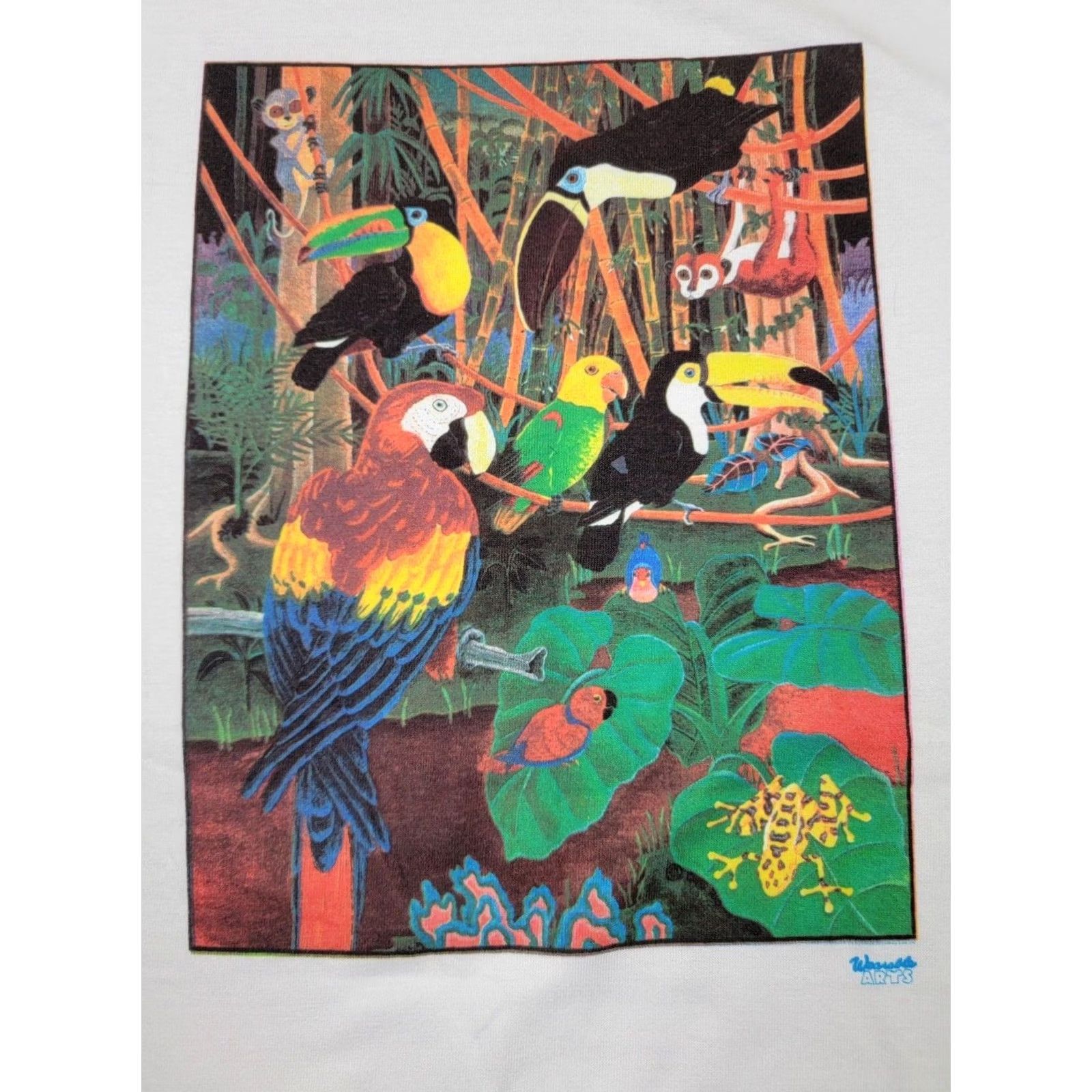 Hanes Hanes Beefy-T Rainforest Shirt Adult Large White Cotton Graphic Print Toucan 90s Colorful Animals Tropical Mens Size US L / EU 52-54 / 3 - 2 Thumbnail