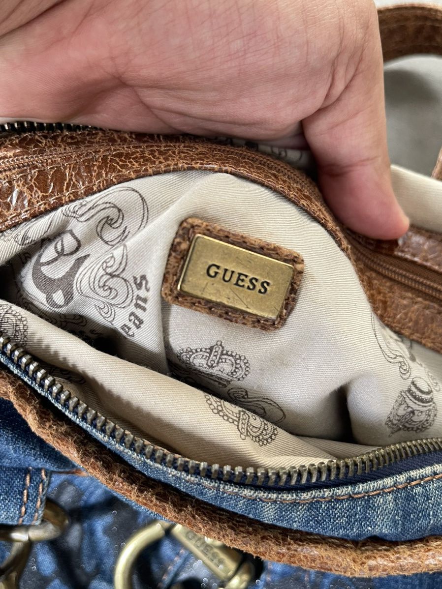 Guess Vintage Y2K Guess Shoulder Bag Denim w Leather Size ONE SIZE - 10 Thumbnail