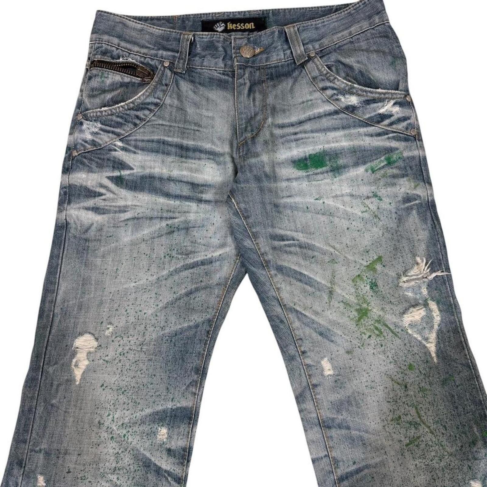 Other Y2K Style Kesson blue jeans with green paint splatter Size US 32 / EU 48 - 2 Thumbnail