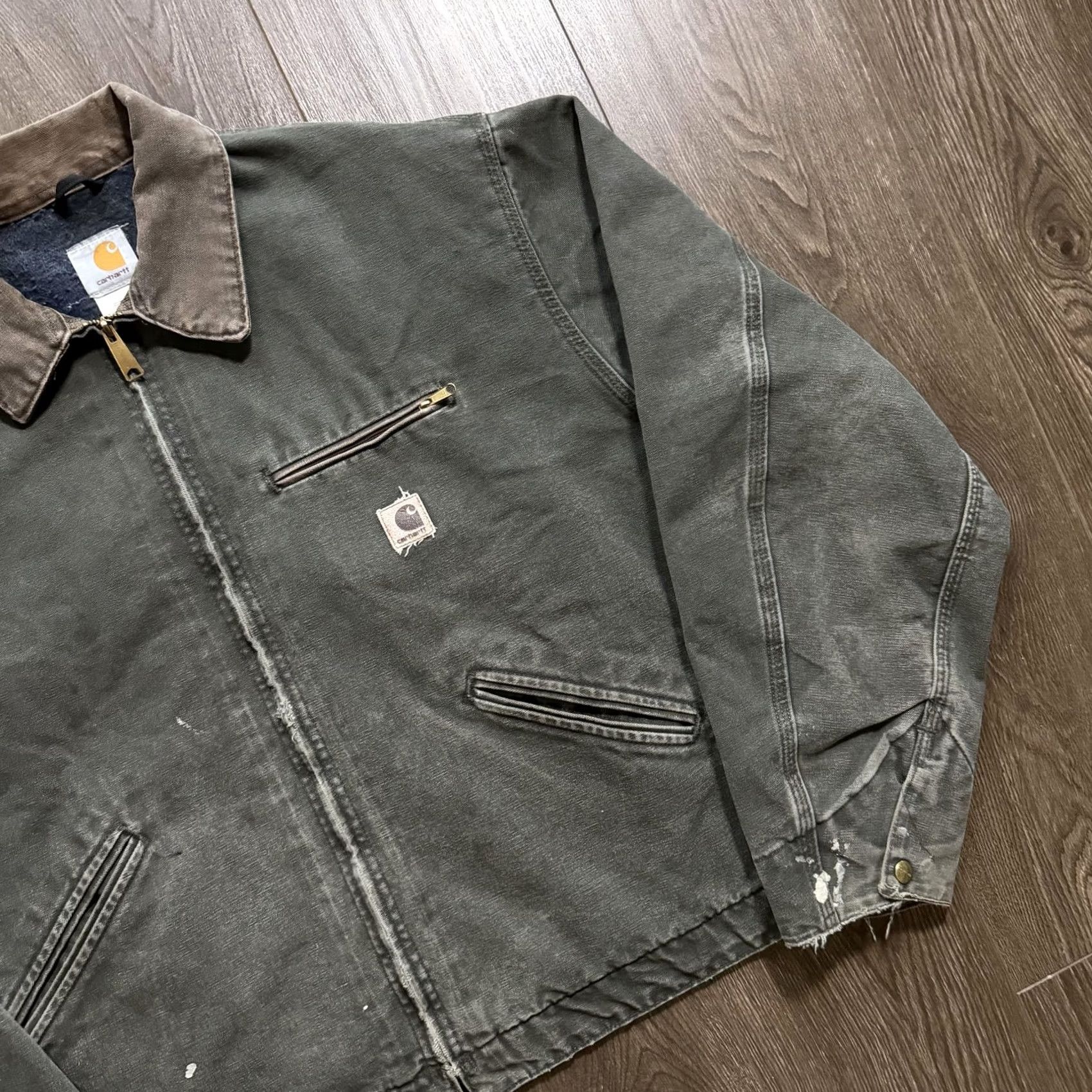Carhartt VINTAGE Carhartt Detroit Jacket Moss Green 2XL Distressed Blanket Lined Bomber Jacket Mens Size US XXL / EU 58 / 5 - 4 Thumbnail