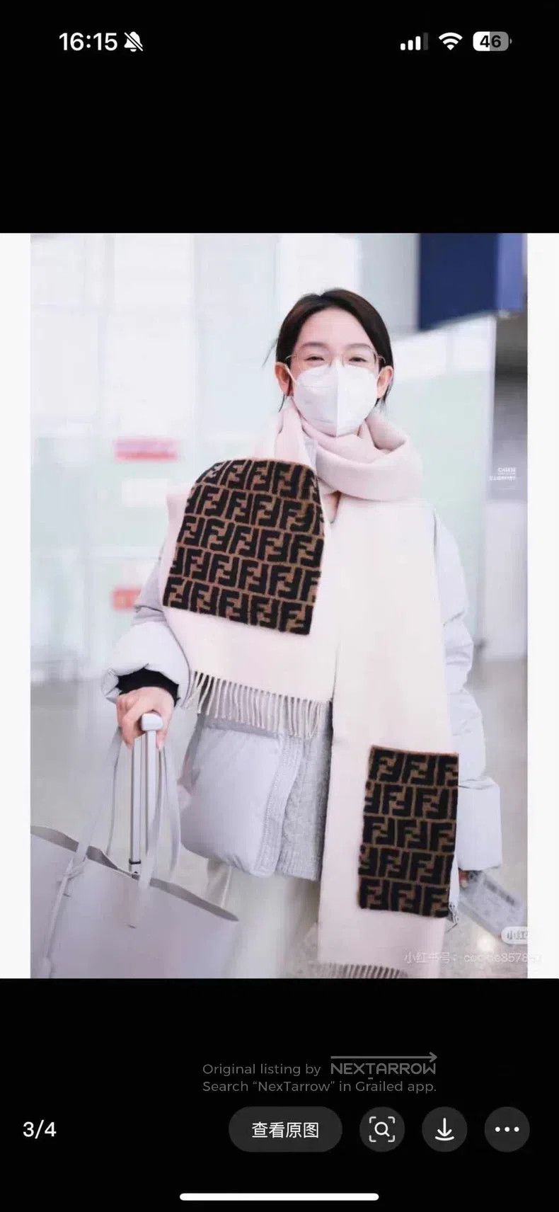 Fendi Fendi size 38*215 cm White double old flower pocket cashmer Size ONE SIZE - 5 Thumbnail