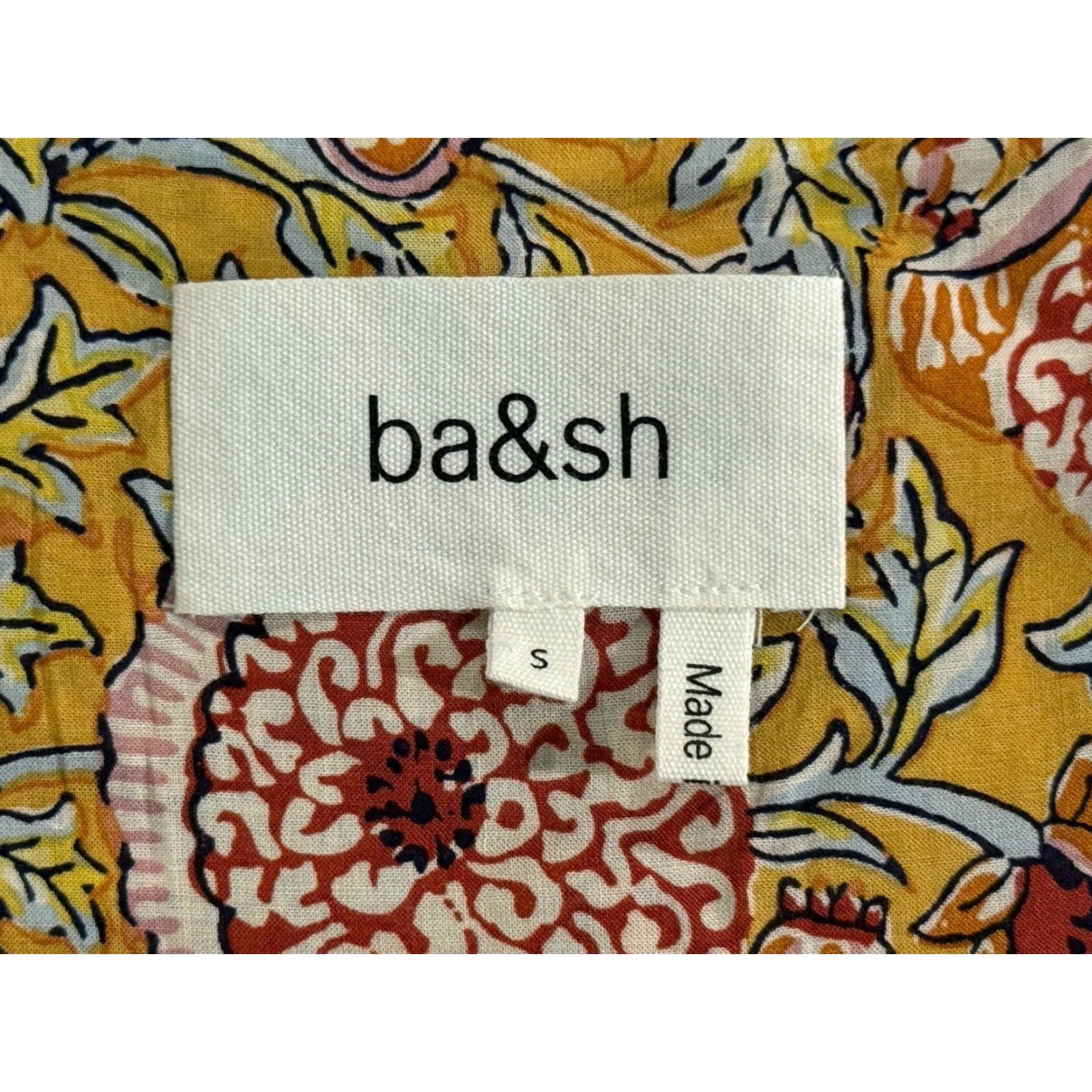 ba&sh BA&SH Valia Mini Dress Ocre Floral V-Neck Short Sleeve Zip Button Multicolor Boho S Womens Size S / US 4 / IT 40 - 7 Thumbnail