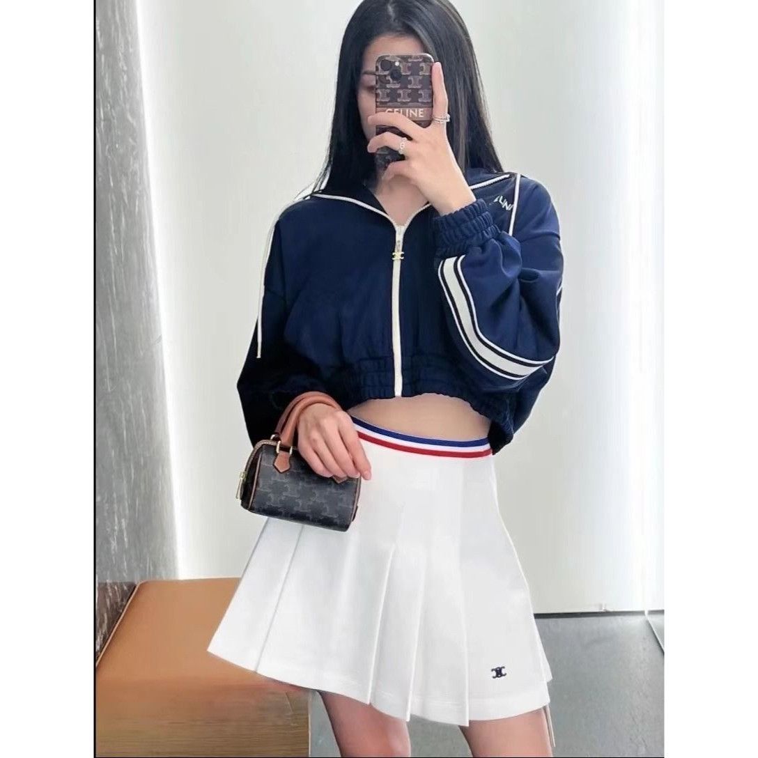 Celine Celine white logo embroidered cotton pleated skirt Size S / US 4 / IT 40 - 3 Thumbnail