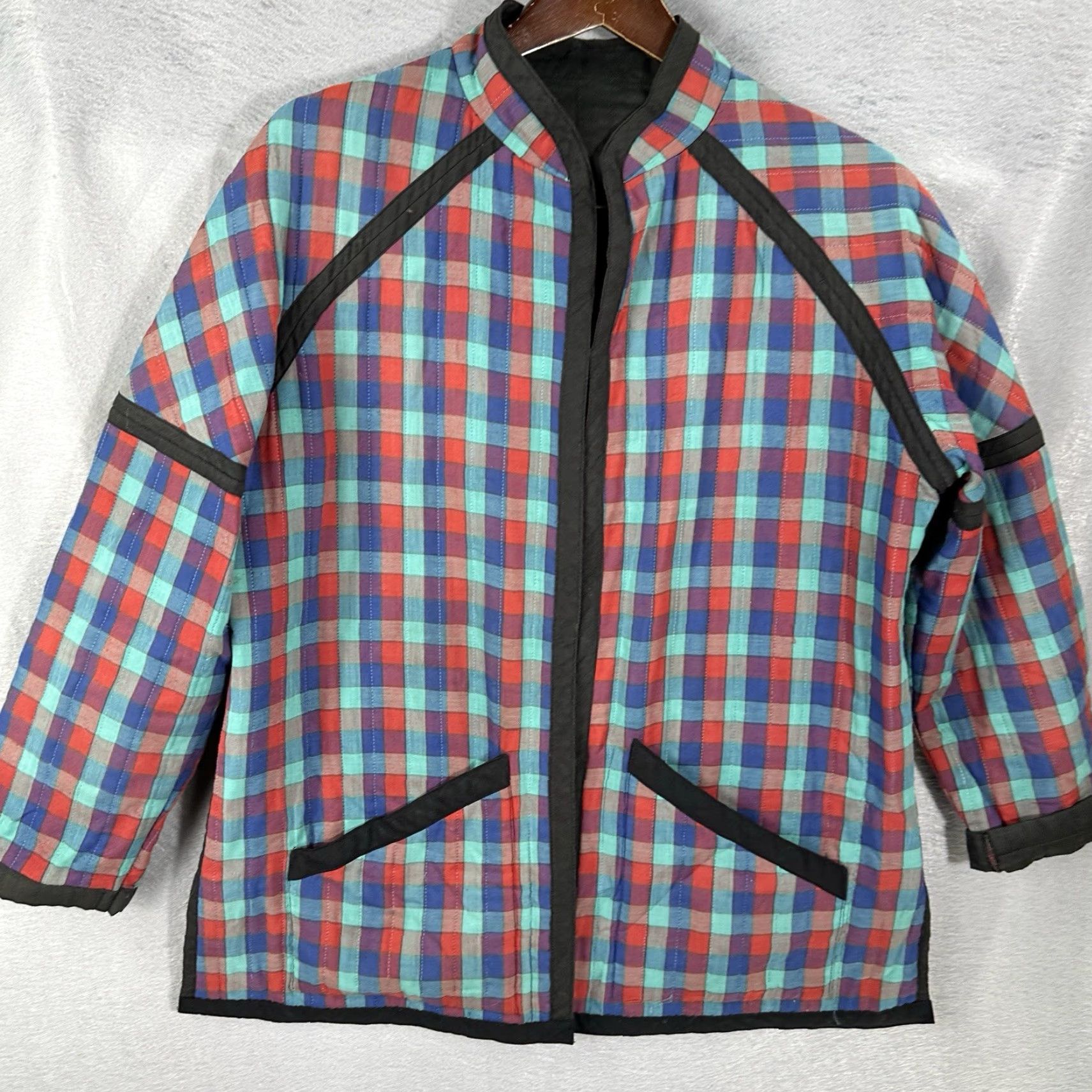 Vintage VINTAGE Quilted Jacket Womens Large Striped Cotton L Black Embroidered Quilted 90s Bohemian Cottagecore Gothic Mens? Womens Size L / US 10 / IT 46 - 3 Thumbnail