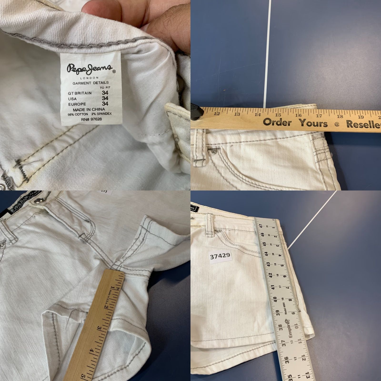 Pepe Jeans VINTAGE Pepe Jeans Denim Shorts Womens 34x3 White Embellished Pockets Y2K NEW Size 24" / US 00 / IT 34 - 9 Thumbnail