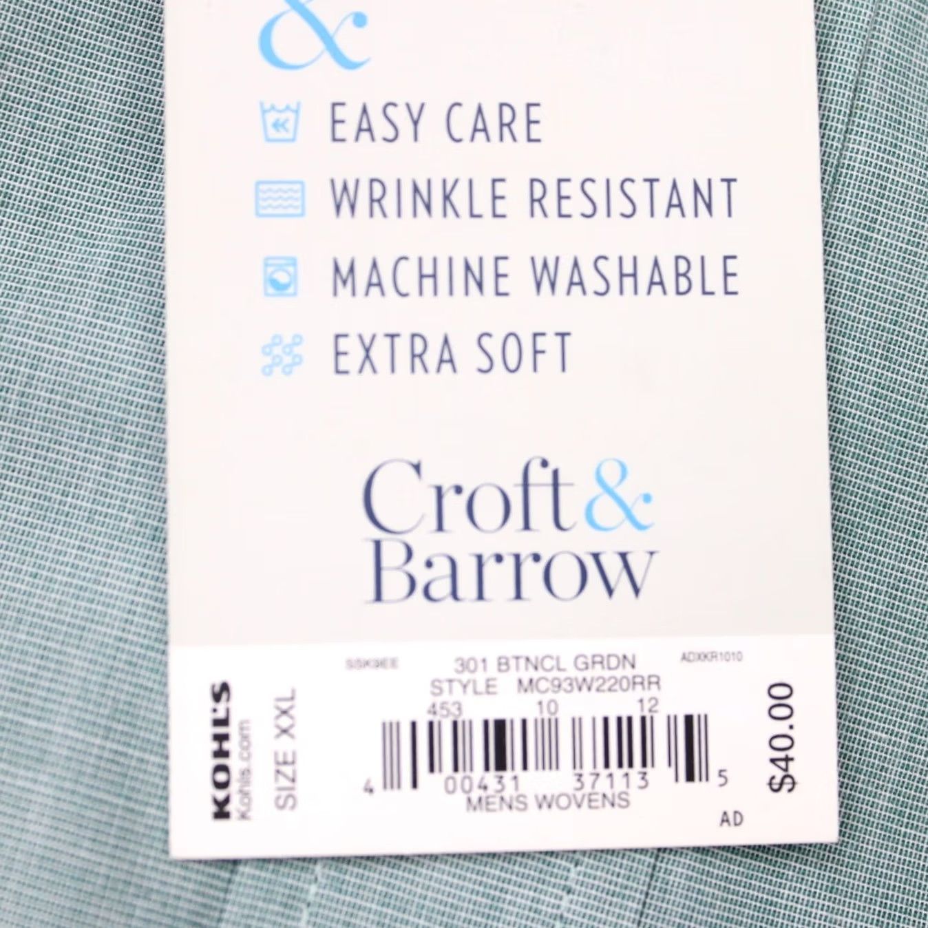 Croft & Barrow Croft & Barrow Shirt Mens 2XL Green Easy Care Wrinkle Resistant Button-Up L/S Cotton Blend Slimming Casual/Workwear 90s Theme Mens Size US XXL / EU 58 / 5 - 5 Thumbnail