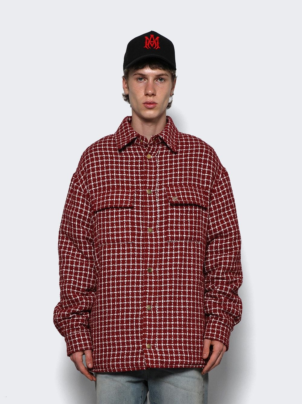 Amiri o1mle0326 Boucle Padded Overshirt in Burgundy Size US XL / EU 56 / 4 - 3 Thumbnail