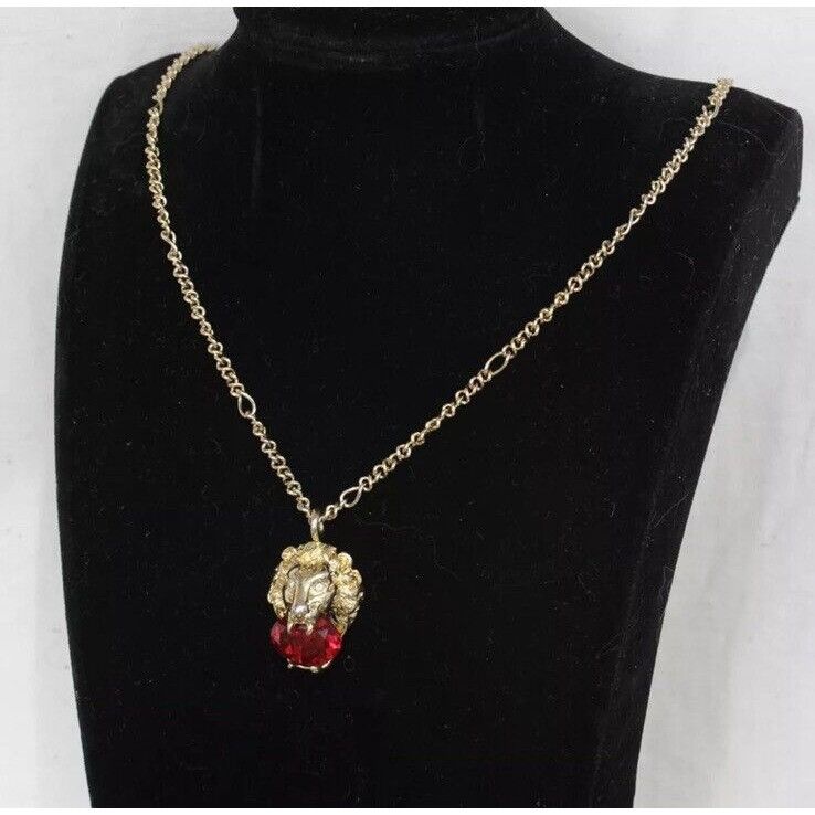 Gucci NEW Gucci Lion Head Chain Necklace Red Crystal Metal GP Char Size ONE SIZE - 1 Thumbnail