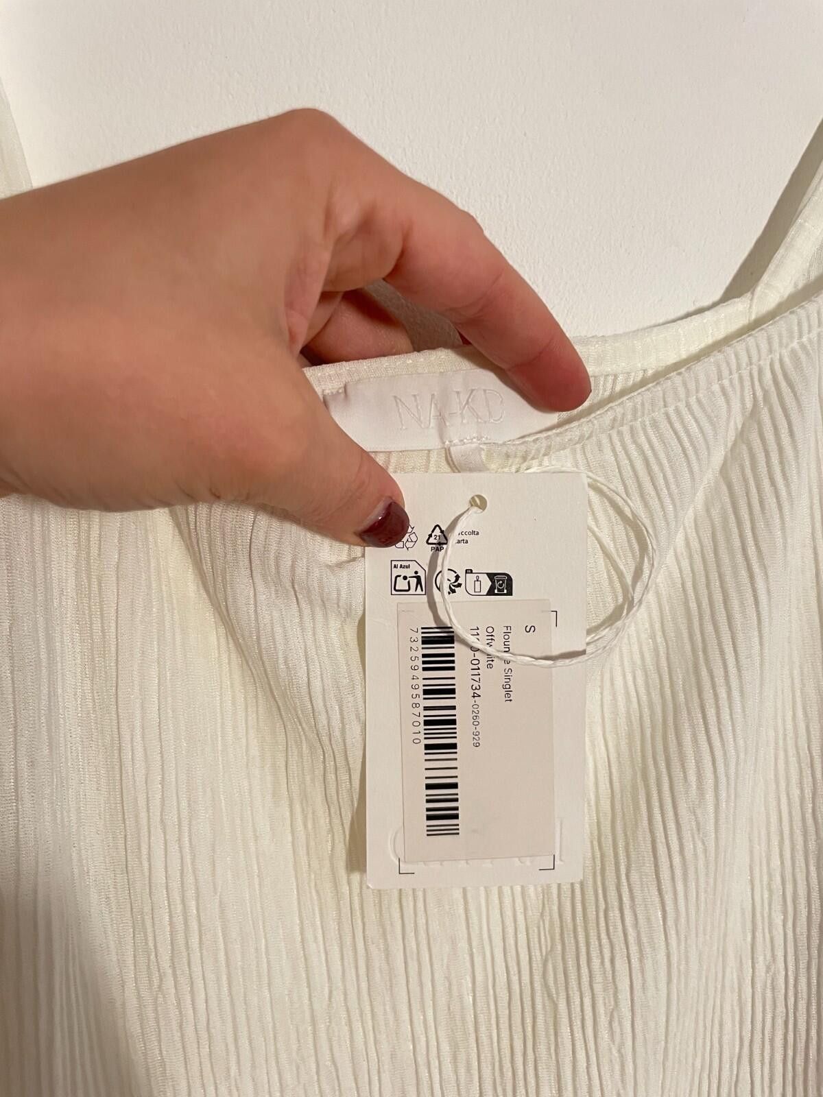 Naked & Famous NA-KD Off White Plisse Flounce Peplum Singlet Top BNWT S Size S / US 4 / IT 40 - 3 Thumbnail