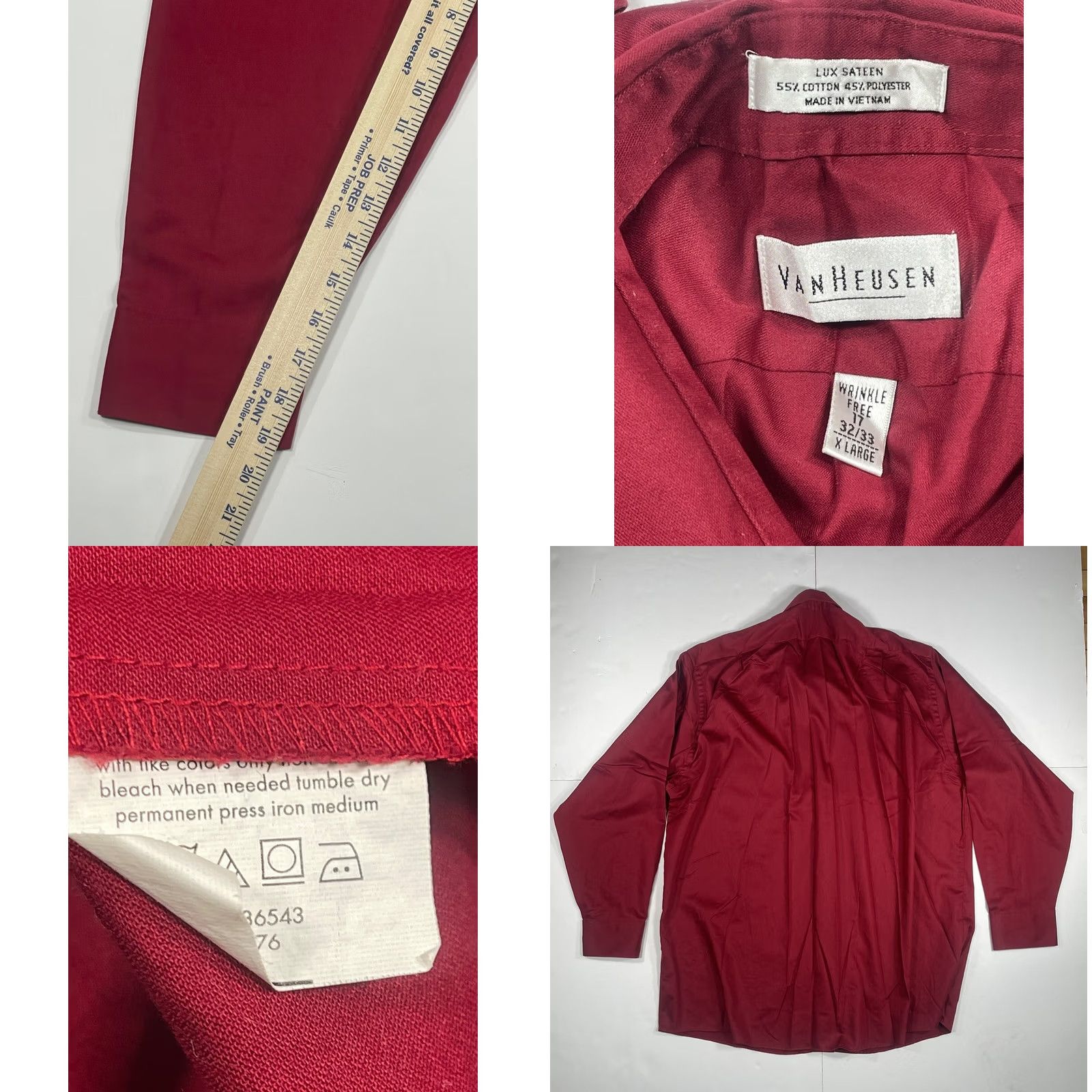 Van Heusen VanHeusen Red ButtonUp Dress Shirt Mens Adult XL LongSleeves Wrinkle Free 17 32/33 Size 46R - 8 Thumbnail