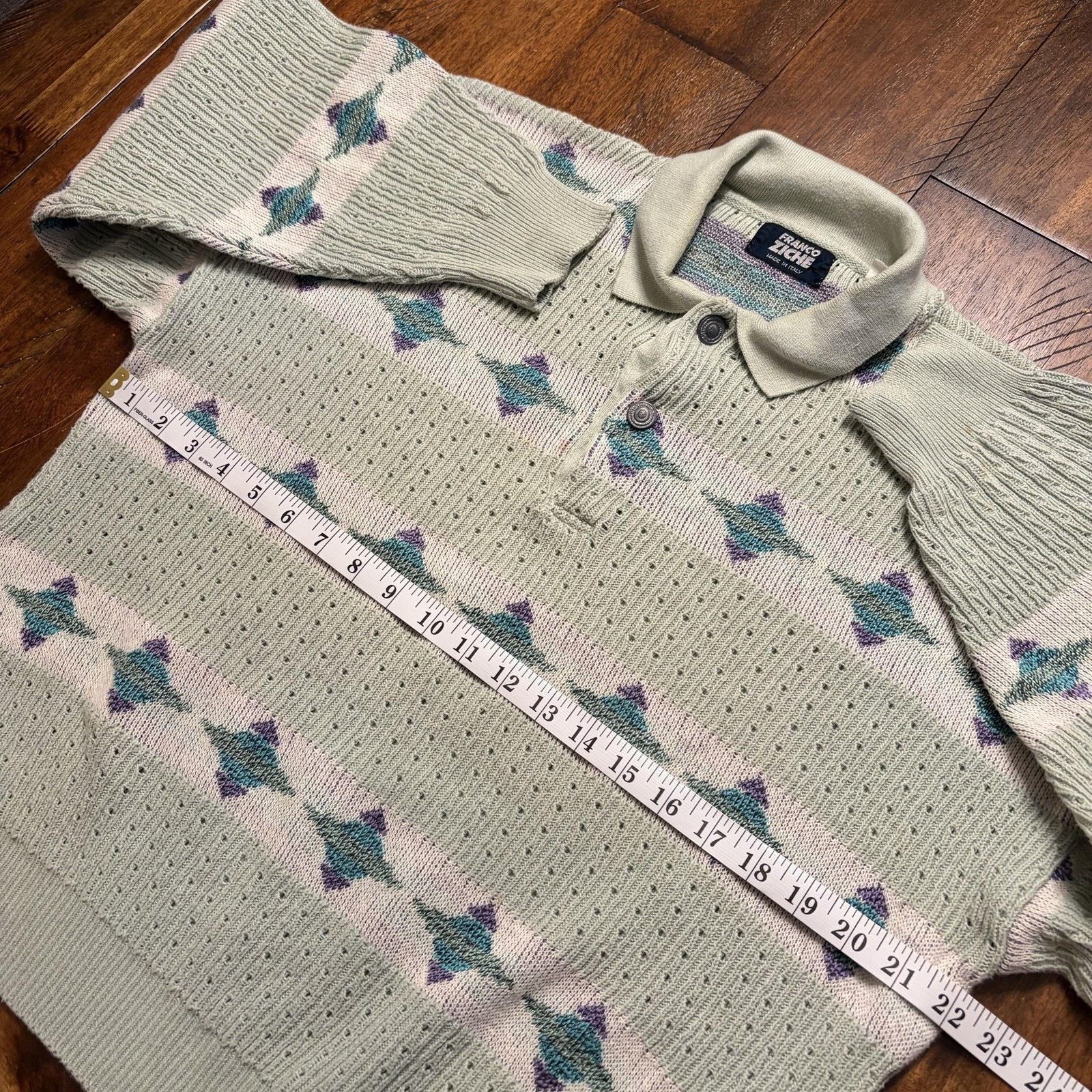 Vintage Vtg Franco Ziche Sweater Mens M Gray Argyle Knit Polo Italy Size US M / EU 48-50 / 2 - 8 Thumbnail