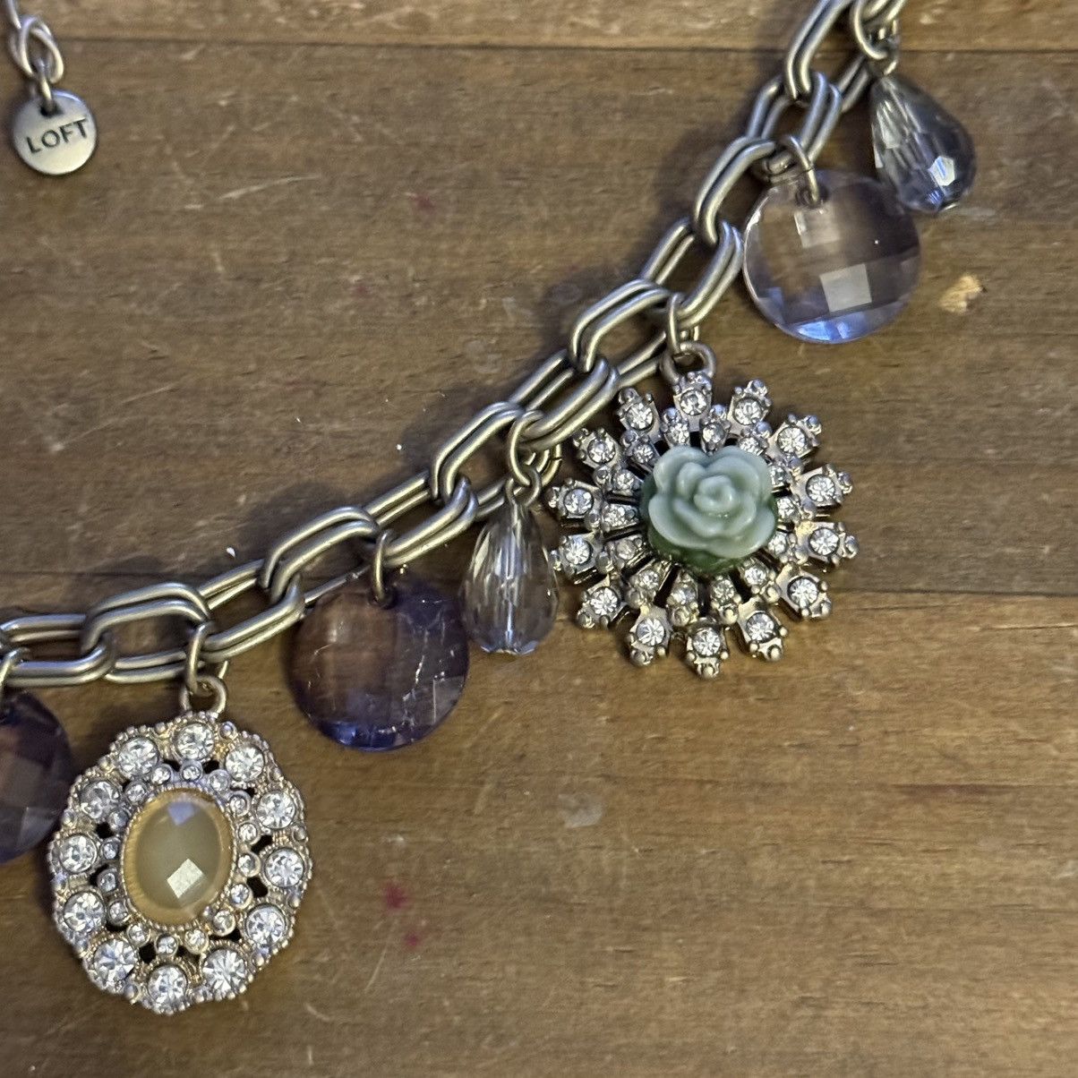Loft Loft silver tone rhinestone floral charm necklace Size ONE SIZE - 4 Thumbnail