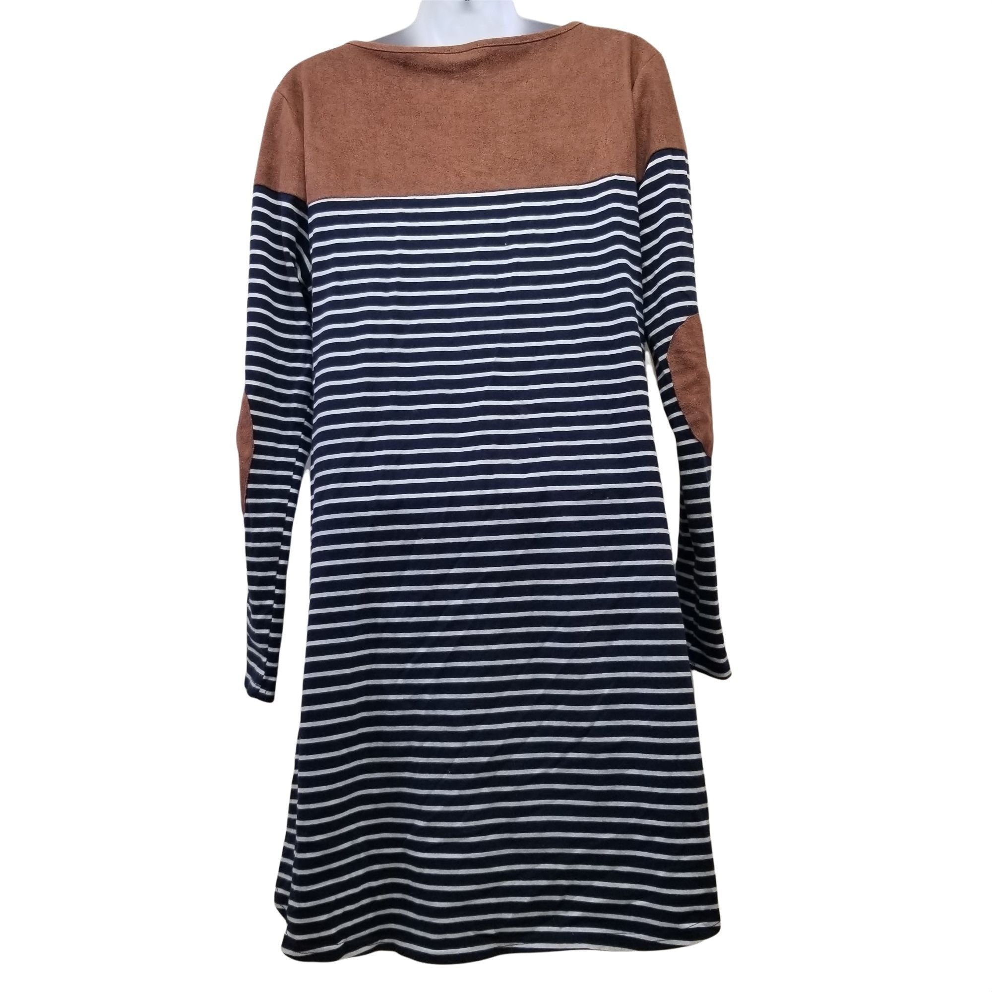 Other Umgee S Blue White Striped Tunic Dress Pockets Brown Elbow P Size S / US 4 / IT 40 - 4 Thumbnail