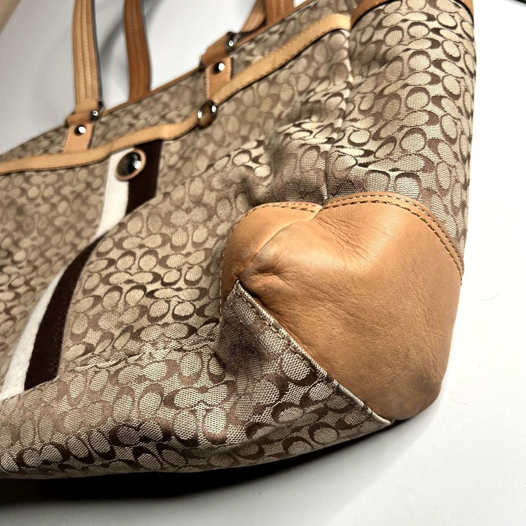 Coach Coach Signature Avary Tote Bag Womens Large Brown Jacquard Leather Shoulder Stripe Size ONE SIZE - 2 Thumbnail