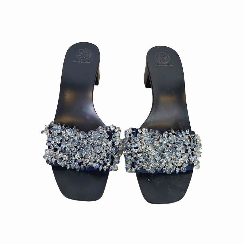Tory Burch Tory Burch Navy Crystal Embellished Block Heel Slide sz 10 Size US 10 / IT 40 - 4 Thumbnail