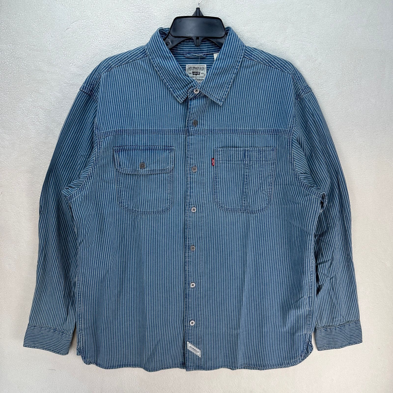 LEVI'S MEN'S XXLARGE AUBURN INDOGO STRIPE CHAMBRAY WORKER