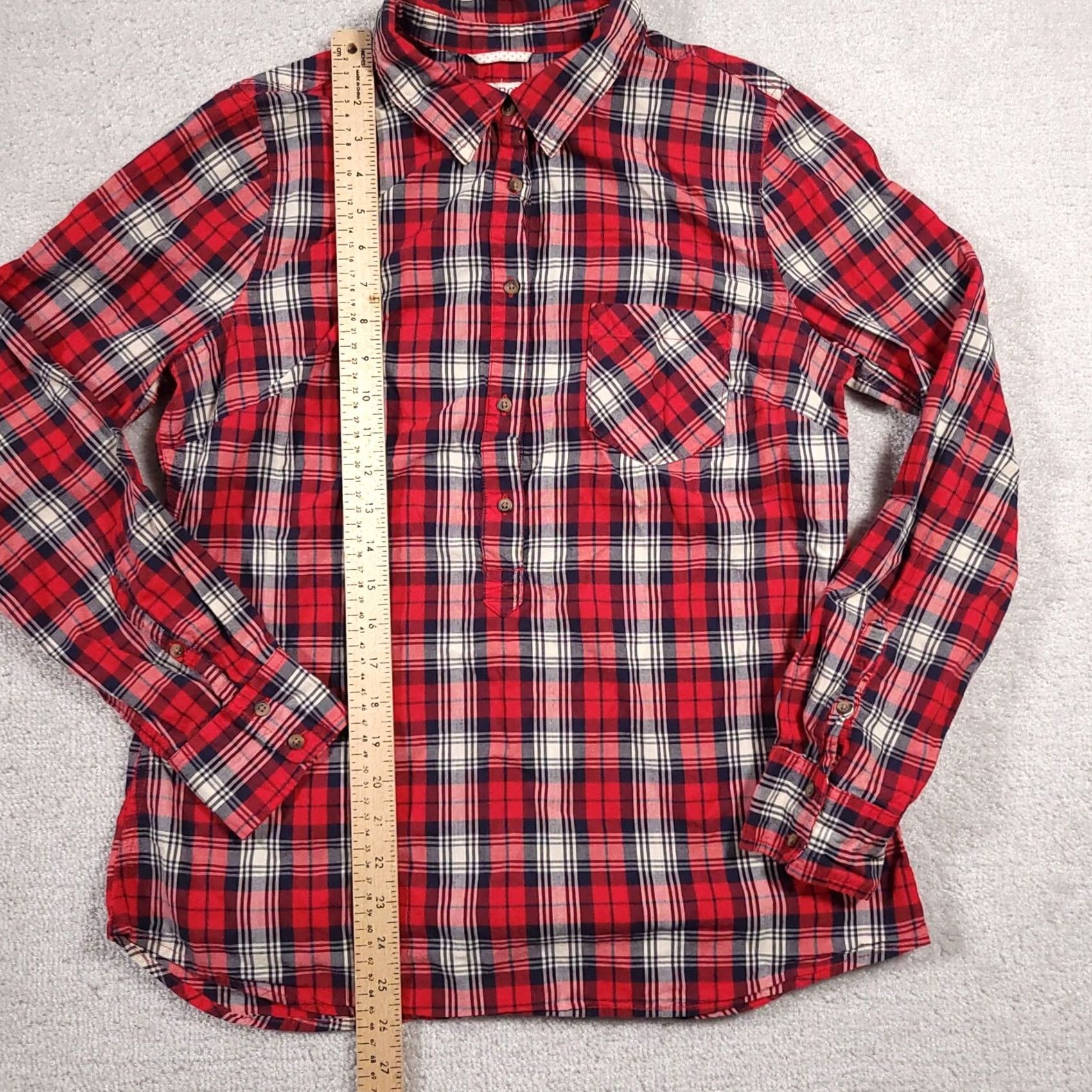 Merona Merona Shirt Women's Large Red Plaid Long Sleeve Collared Pocket Button Up HanKey? Size L / US 10 / IT 46 - 6 Thumbnail