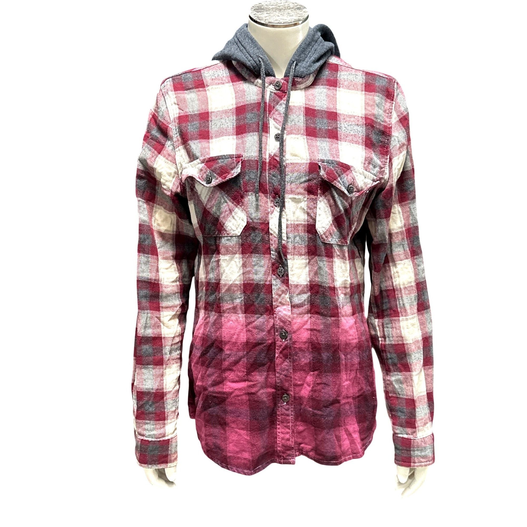 Empyre Empyre Hooded Plaid Flannel Shirt Jacket Burgundy Gray Ombre Size S / US 4 / IT 40 - 2 Thumbnail