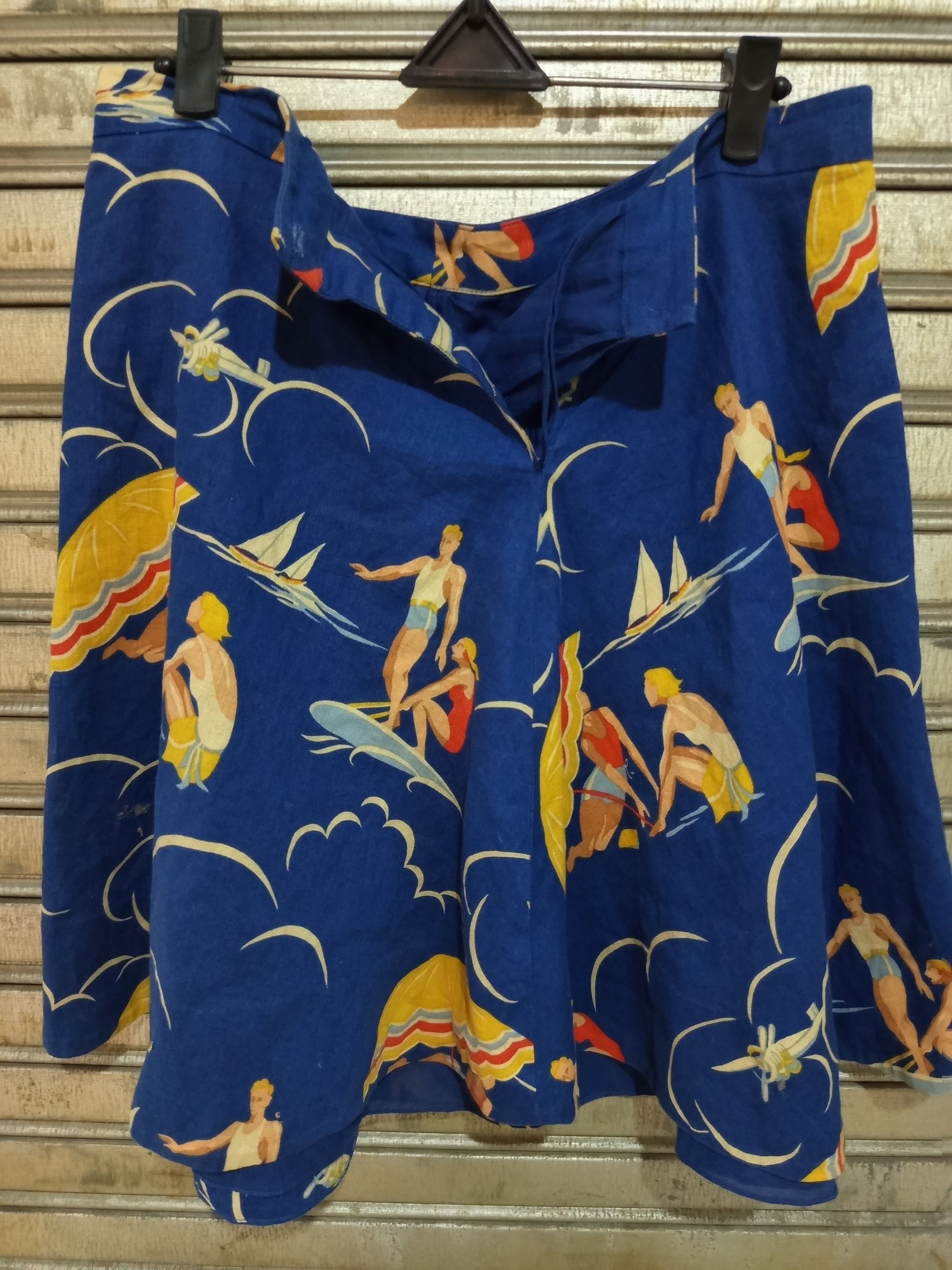 Ralph Lauren Ralph Lauren Nautical Beach Print Skirt Blue Cotton Linen Size 34" / US 12 / IT 48 - 2 Thumbnail