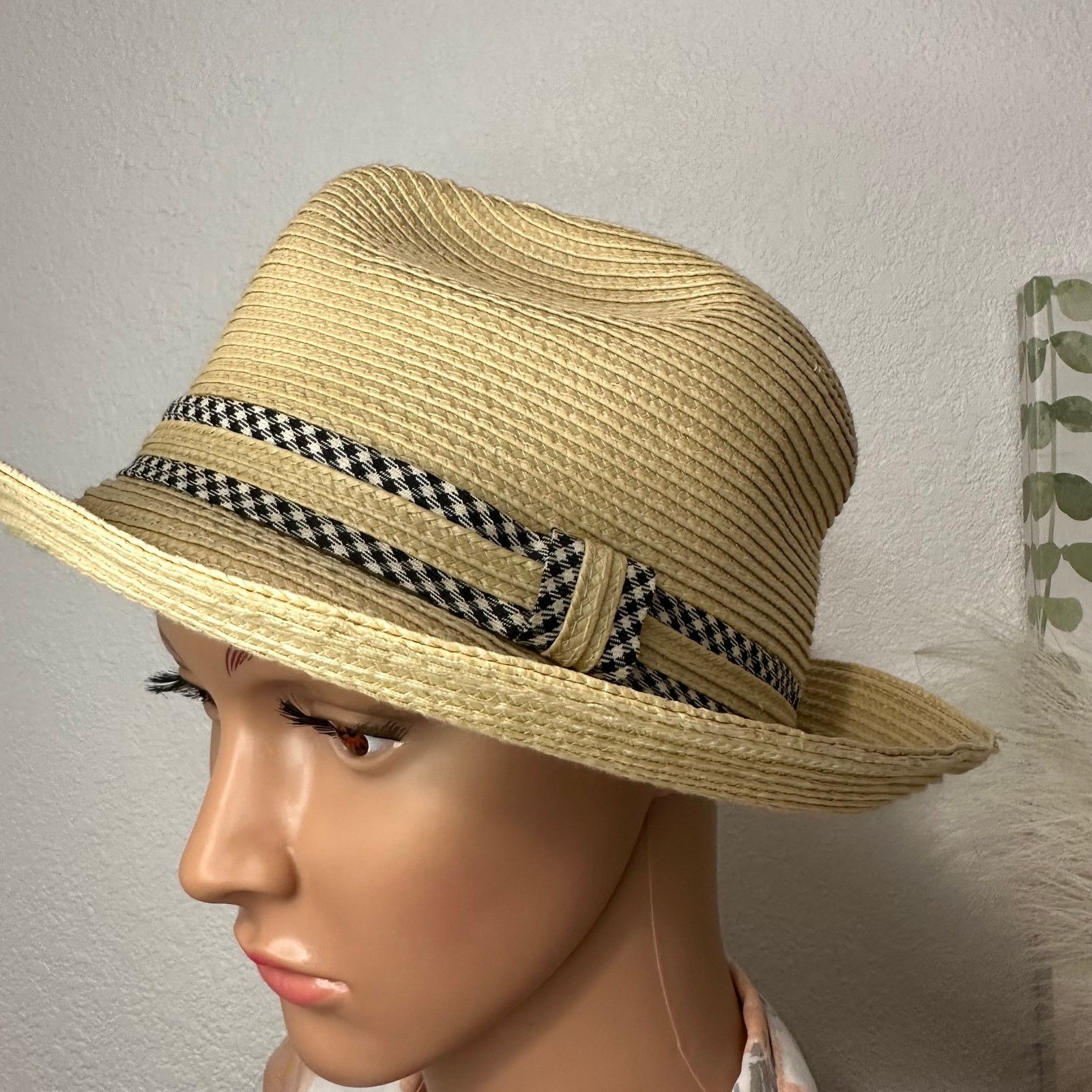Other JFH Fedora Trilby Woven Poly Hat Plaid Ribbon Size ONE SIZE - 2 Thumbnail