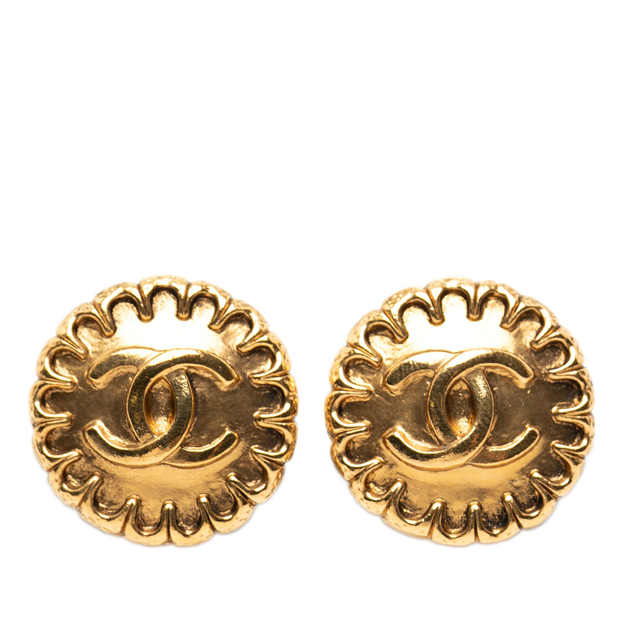 Chanel CC Gold Plated Round Clip On Earrings