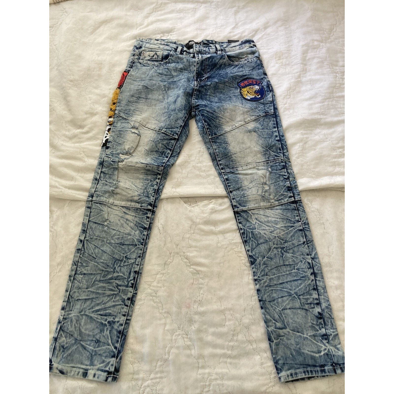 Southpole Southpole Distressed Wash Blue Patch. Cotton Jeans 34x30 Size US 34 / EU 50 - 1 Thumbnail