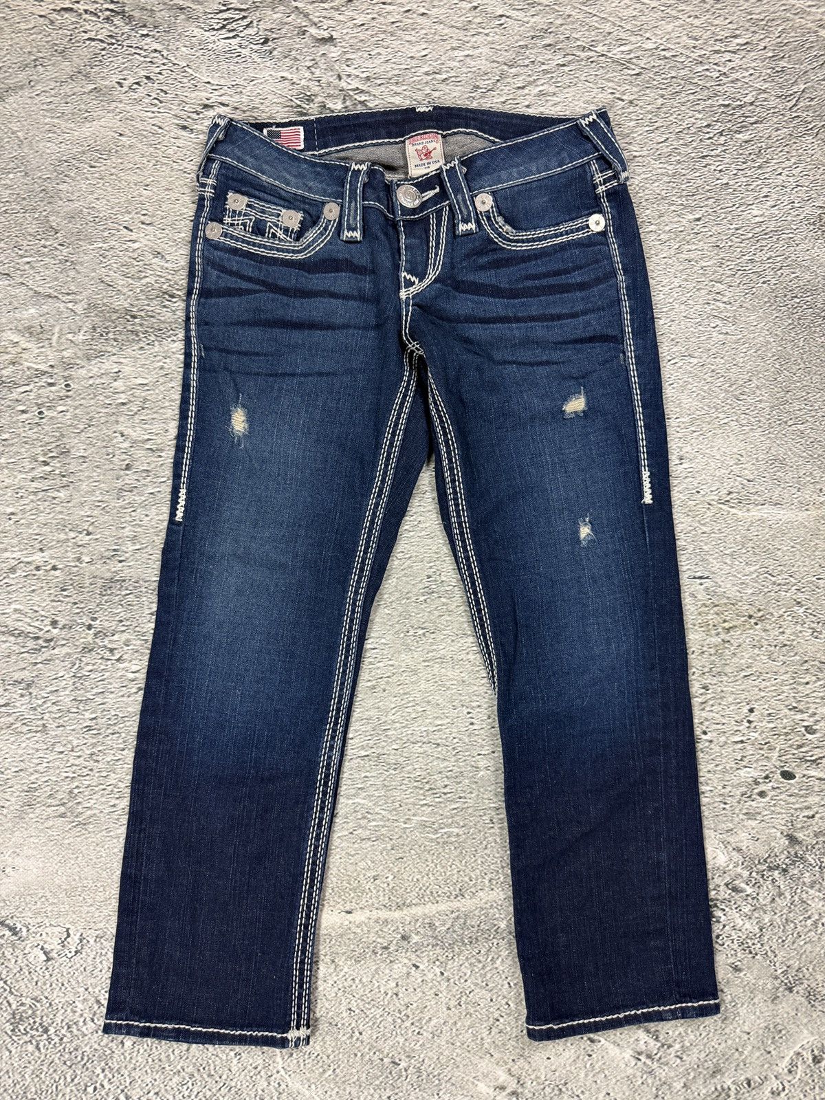 True Religion True Religion jeans capri straight blue white thick stitch Size 26" / US 2 / IT 38 - 6 Thumbnail