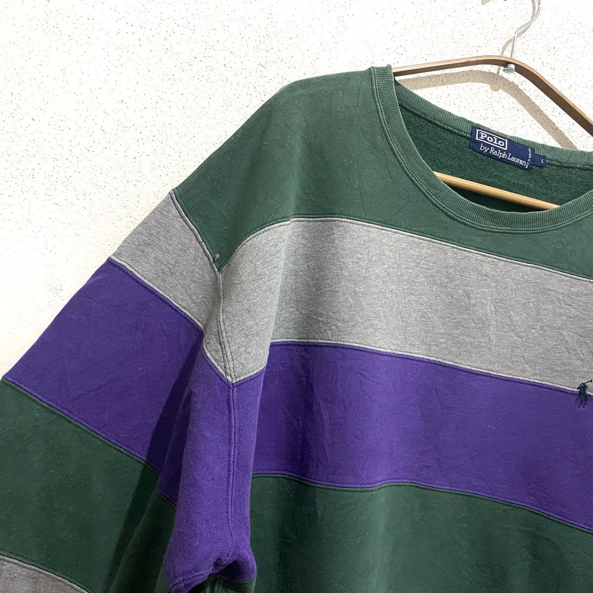 Polo Ralph Lauren Vtg 90's POLO patchwork Green Grey Purple Oversize Jumper Size US L / EU 52-54 / 3 - 3 Thumbnail